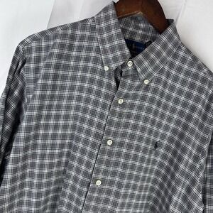 Ralph Lauren Luxury Twill Long Sleeve Men's‎ Large Shirt Gray Plaid 100% Cotton